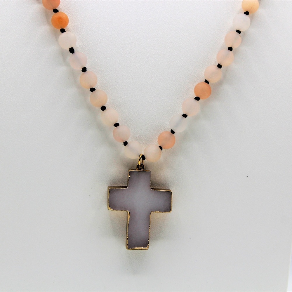 Agate cross long necklace